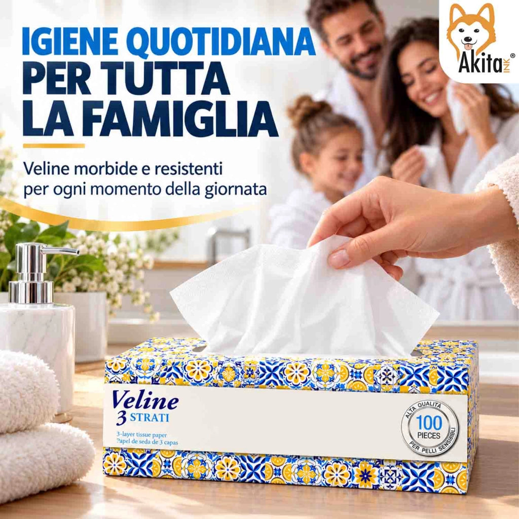 Akitaink 1000 Veline 3 Strati Igiene Quotidiana e Trucco 10 Pack