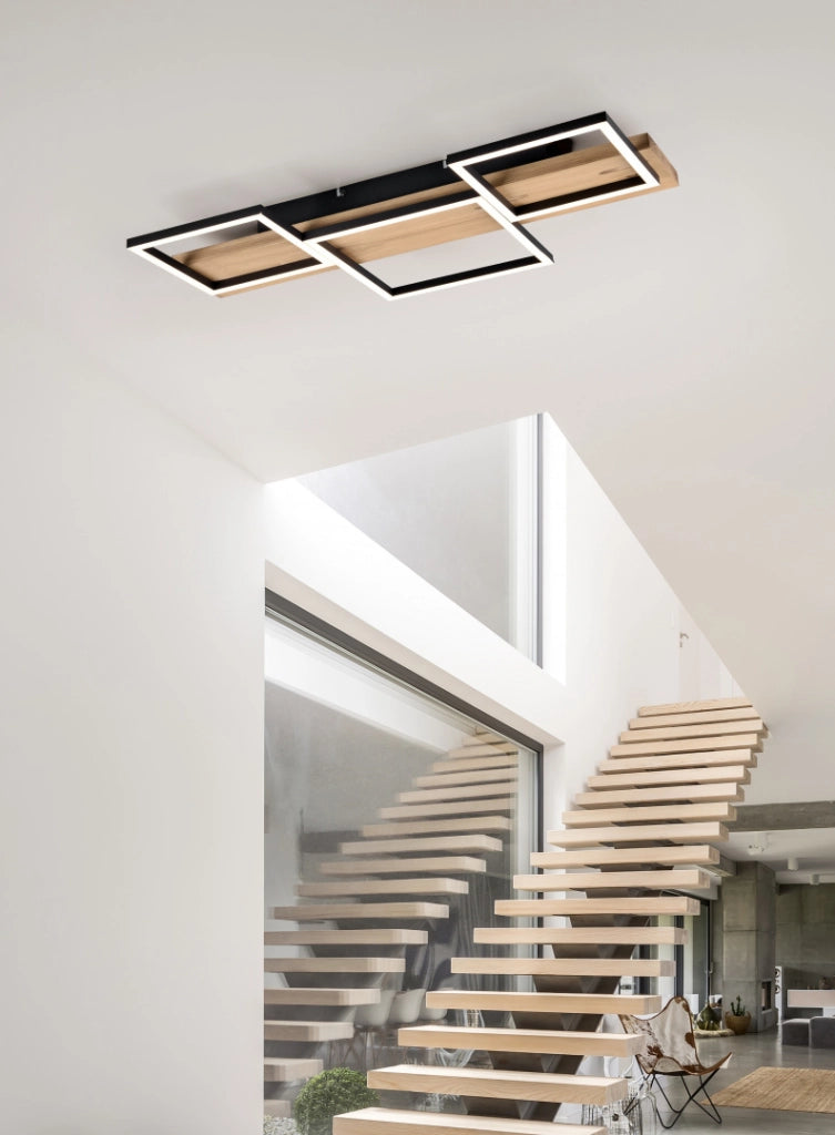 Plafoniera LED Trio Harper nero/legno 30W 4000lm 3000K
