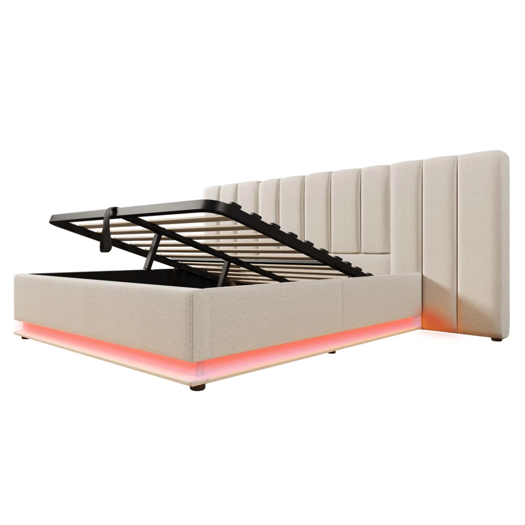 letto imbottito lino beige 268 x 211 cm