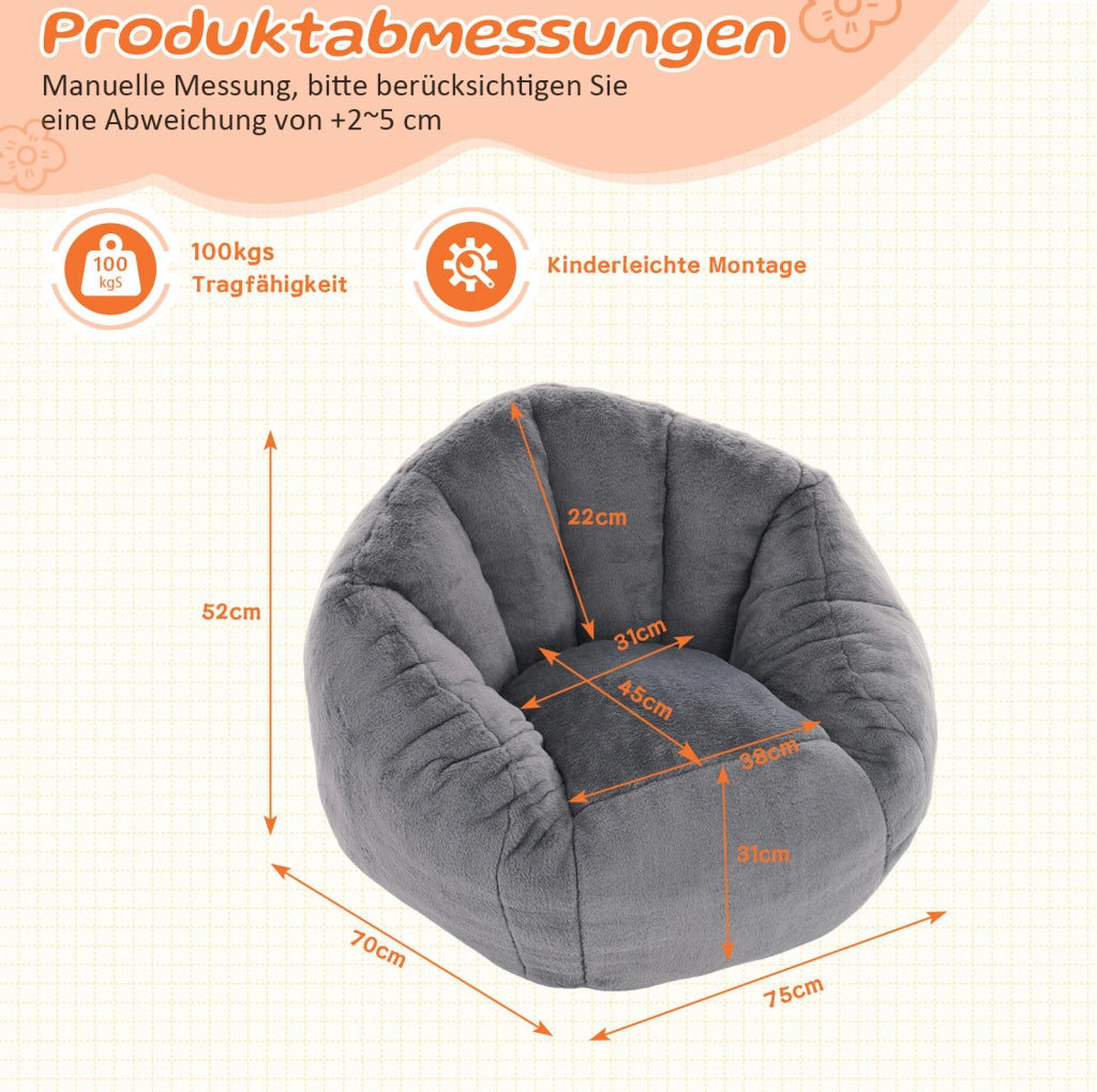 Pouf morbido in peluche grigio per bambini