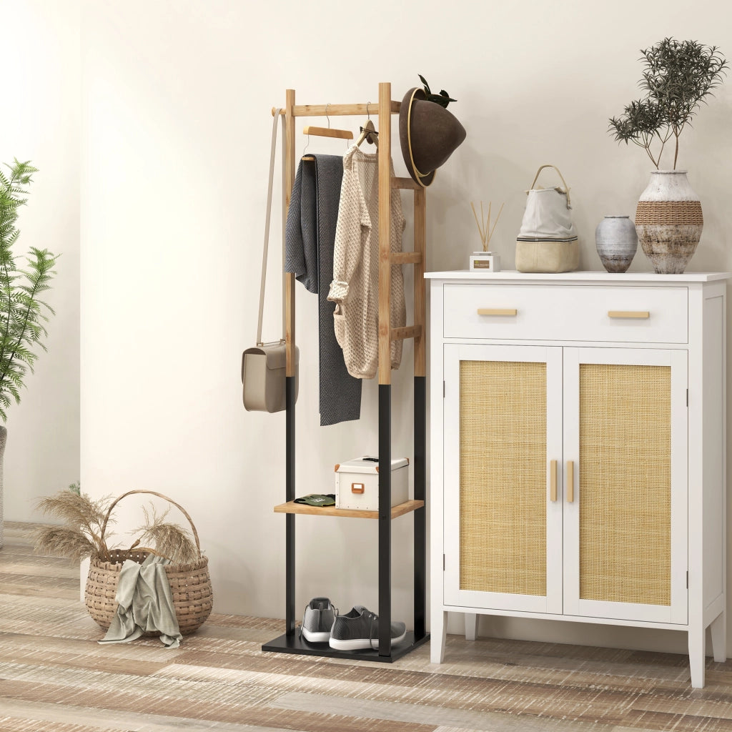 Appendiabiti in Bamb¨´ con Ripiani, Tringa e 4 Barre Laterali ¨C Minimal ¨C Legno