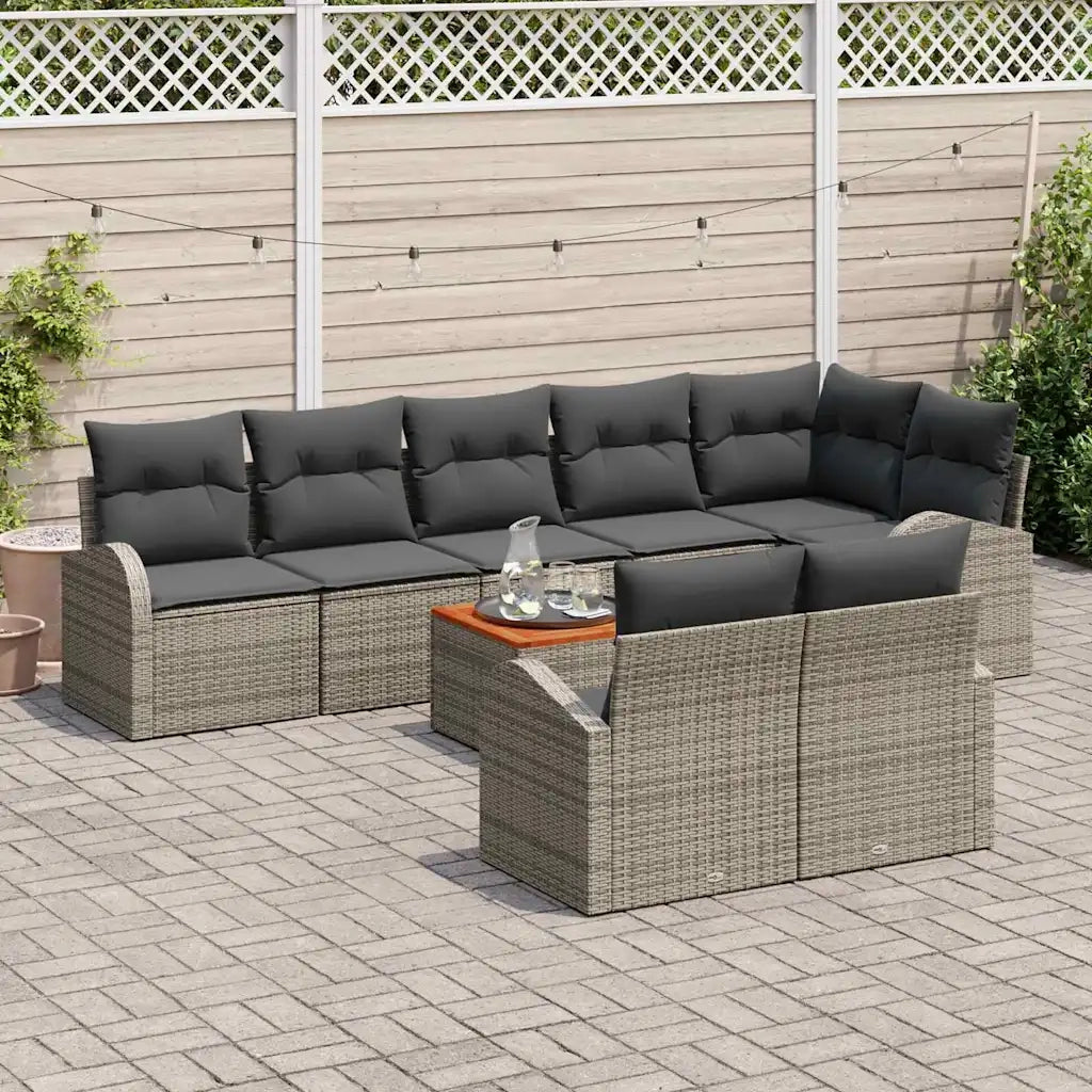 Set Divano da Giardino con cuscino 9 pcs Grigio polyrattan 3347594