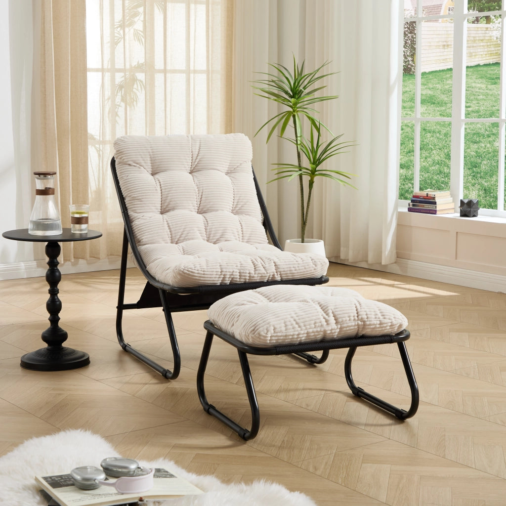 SEDIA Lounge da esterno con pouf 65x78x86 cm acciaio bianco