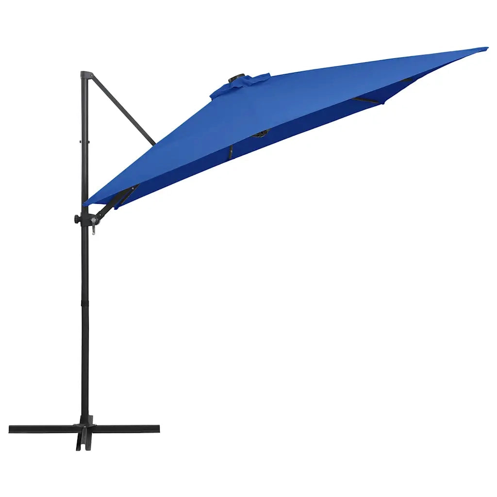 Ombrellone a Sbalzo con LED e Palo in Acciaio 250x250cm Azzurro 46997