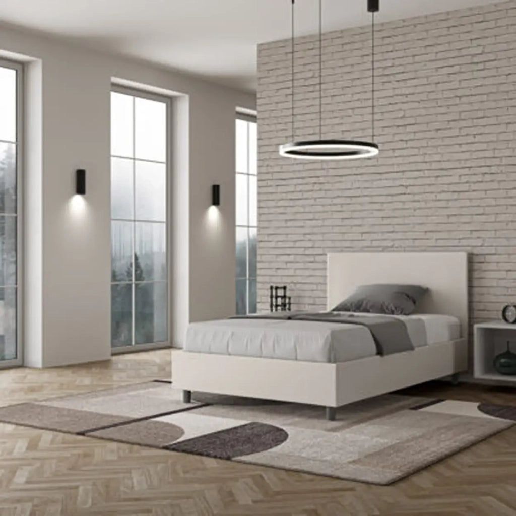 Letto una piazza e mezza senza rete imbottito 120x210 similpelle bianco Adele