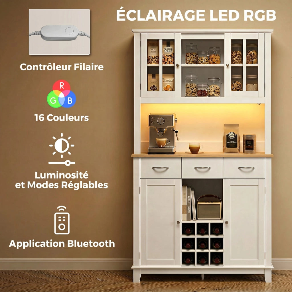 Buffet illuminato a LED con vetrine, 4 ante e cassetti ¨C Minimal ¨C bianco