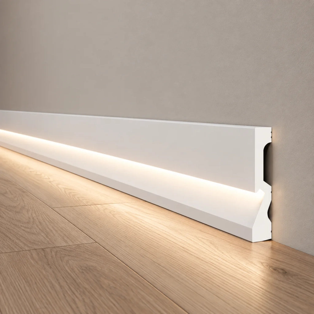 pacco da 128 ML di Battiscopa per LED squadrato Passacavo LUXURY QUALITY 100x18mm in POLIMERI - Polistrutturato