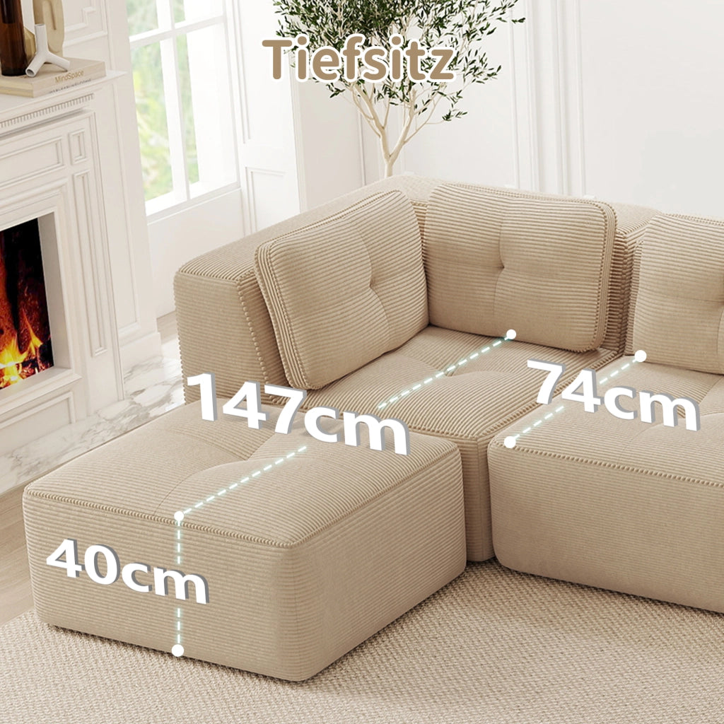 Divano Angolare Modulare 2 Posti ¨C Xylo ¨C Velluto a Coste, Beige