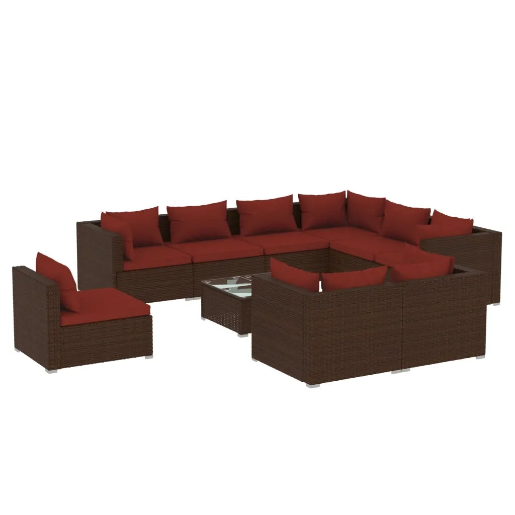 Set Divani da Giardino 10 pz con Cuscini in Polyrattan Marrone 3102651