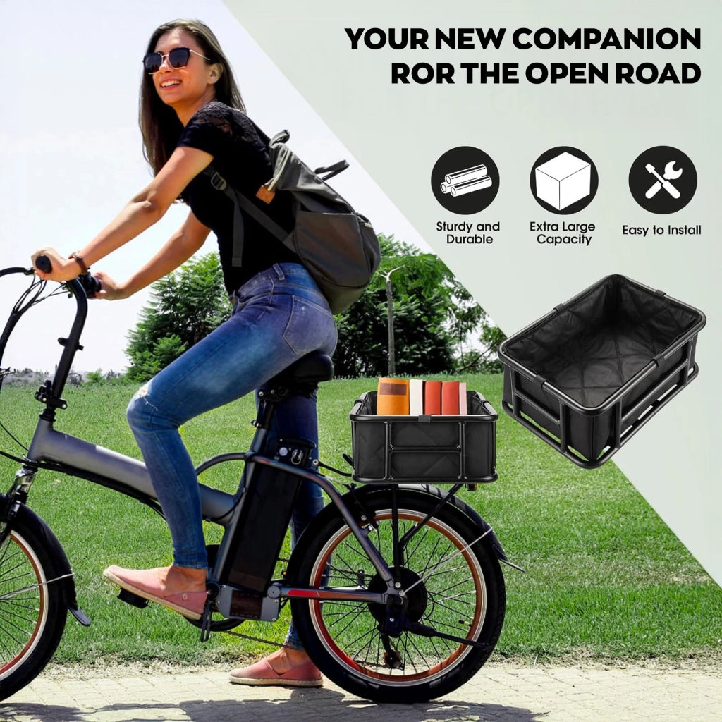 Keeper - Cestino Posteriore per Bicicletta Portaoggetti con Tasca in Stoffa Rete Elastica e Copertura in Metallo Nero