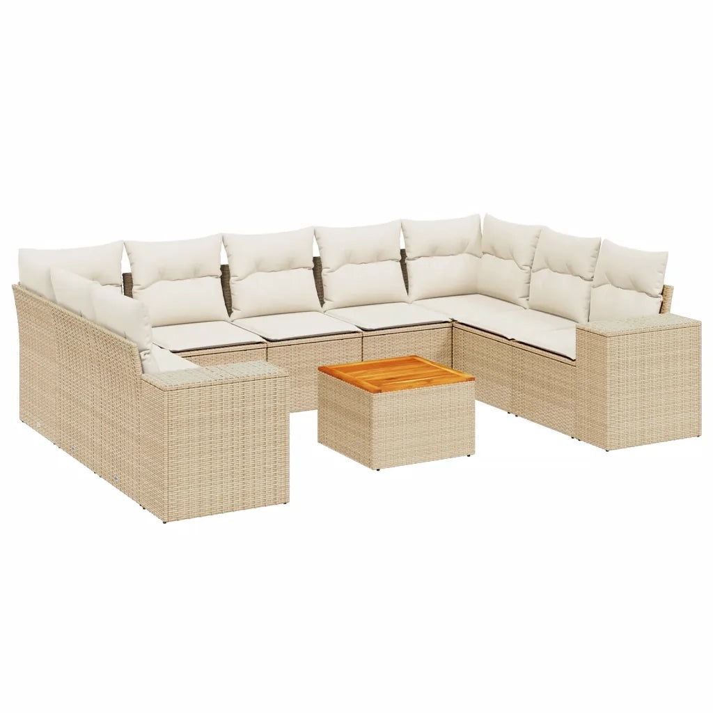 Set Divano da Giardino 10 pz con Cuscini Beige in Polyrattan 3225589