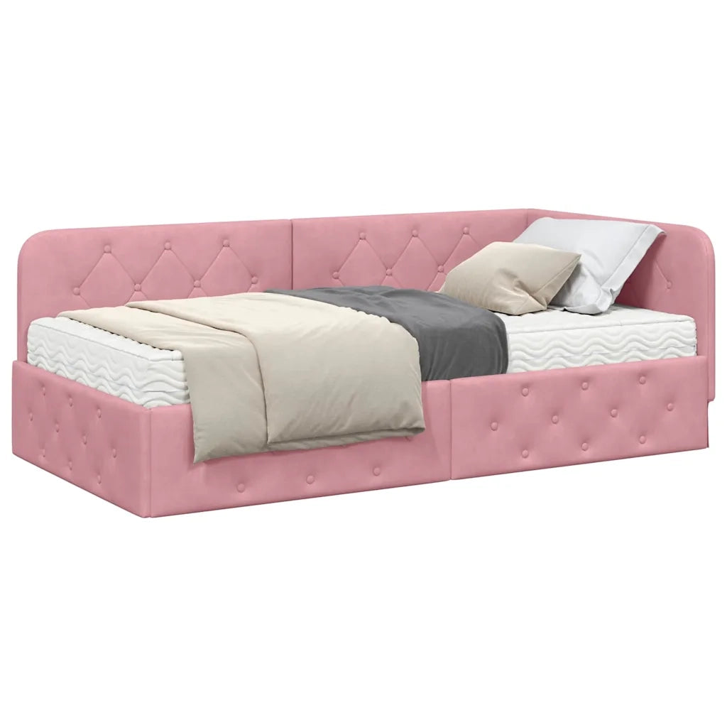 Cornice del letto ad angolo Rosa 90 x 190 cm Velluto