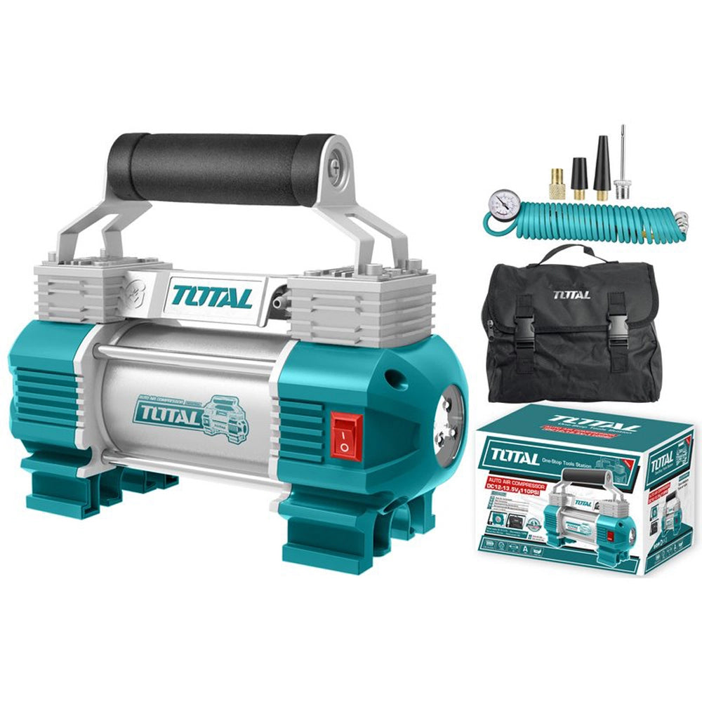 MINI COMPRESSORE ARIA PORTATILE AUTO 12V GONFIATORE RUOTE 120PSI TOTAL TOTTTAC2506