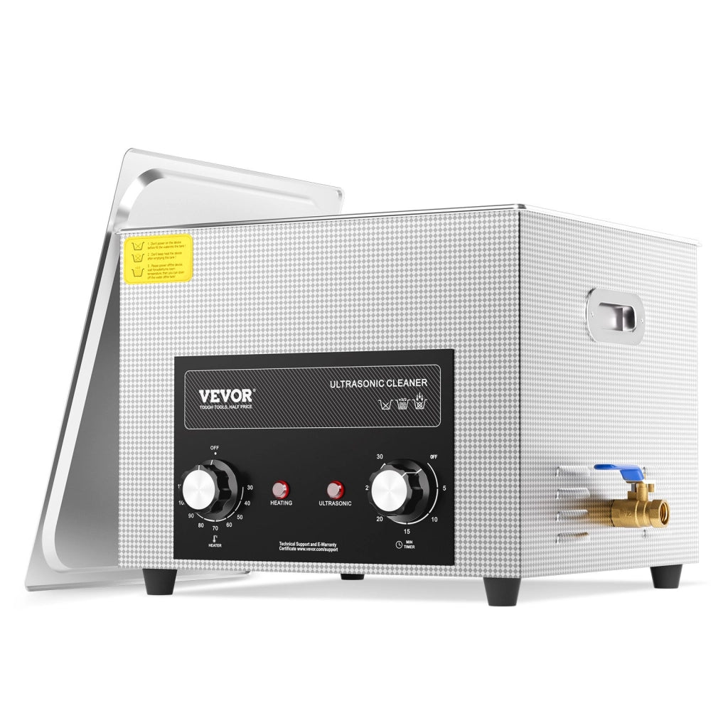 Pulitore ad ultrasuoni 15L in acciaio inox con riscaldamento 360W e cestello per officina e fai da te