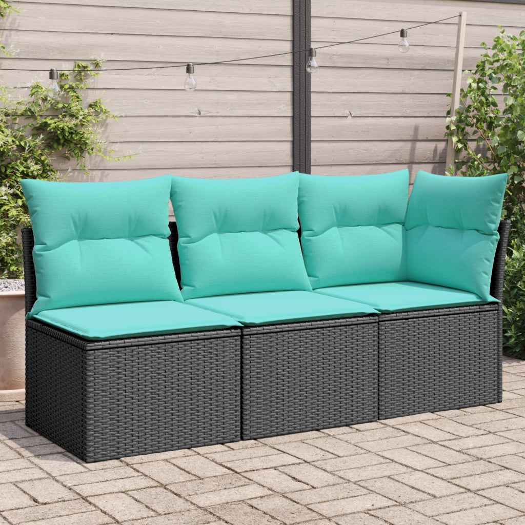 Divano da Giardino a 3 Posti con Cuscini Nero in Polyrattan 366041