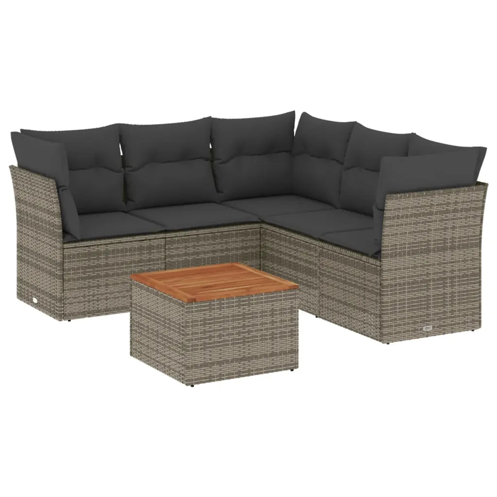 Set Divano da Giardino 6 pz con Cuscini Grigio in Polyrattan