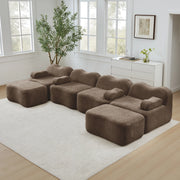 Divano Modulare U 4 Posti con 2 Ottoman ¨C MINIMAL ¨C Tessuto Marrone, Braccioli Mobili