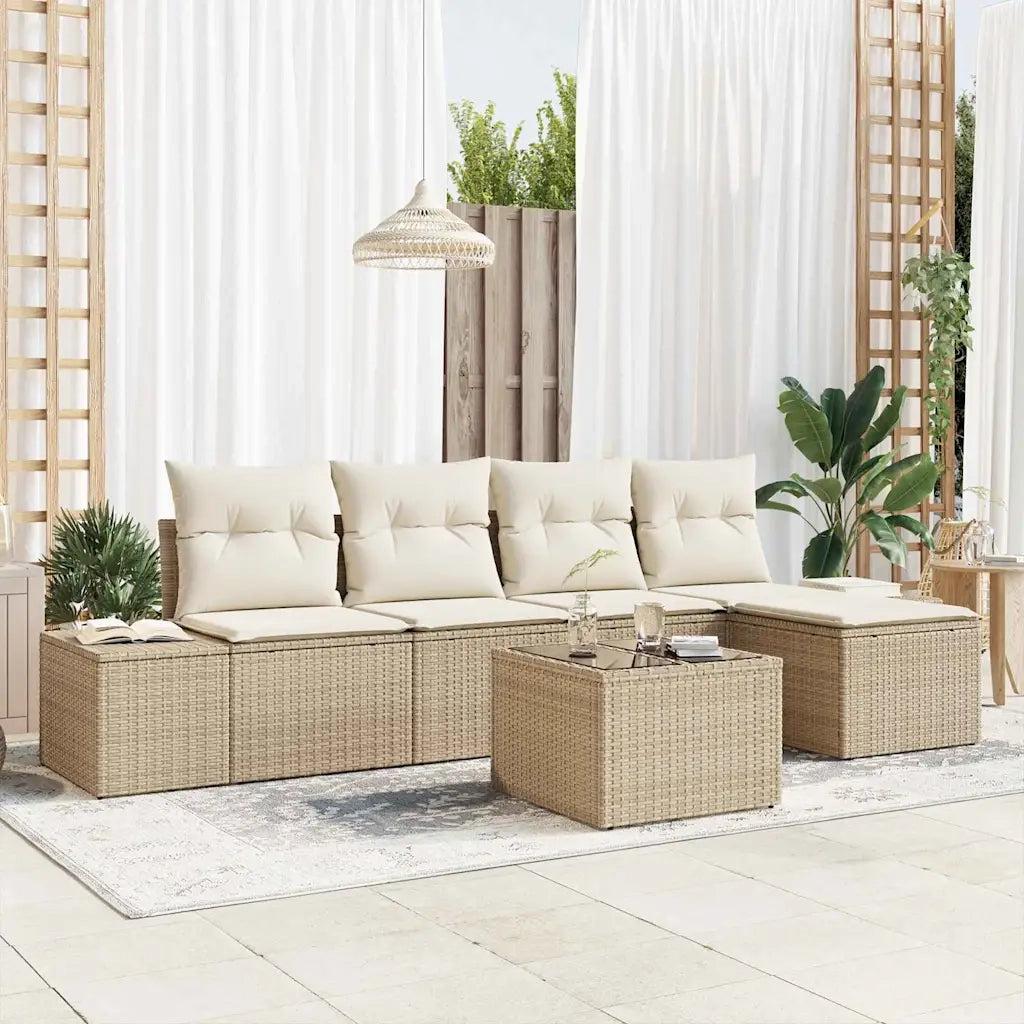 Set Divano da Giardino 5 pcs Beige e Crema polyrattan 3355700