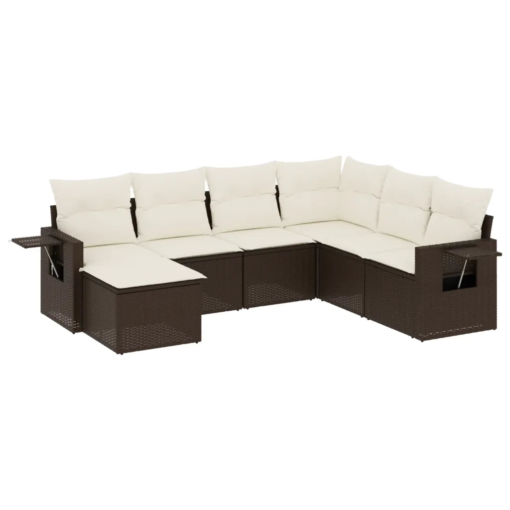 Set Divani da Giardino 7 pz con Cuscini Marrone in Polyrattan 3220502