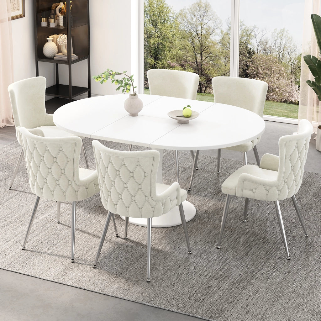 SEDIA da pranzo Set da 6 pezzi in velluto Beige con gambe in metallo argento