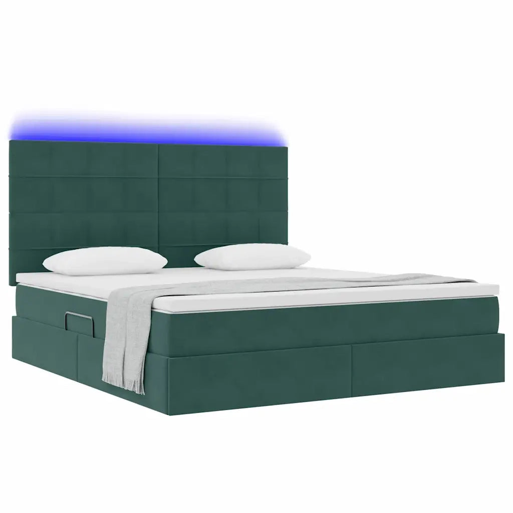 Letto con contenitore e LED Verde Scuro 160 x 200 cm Velluto