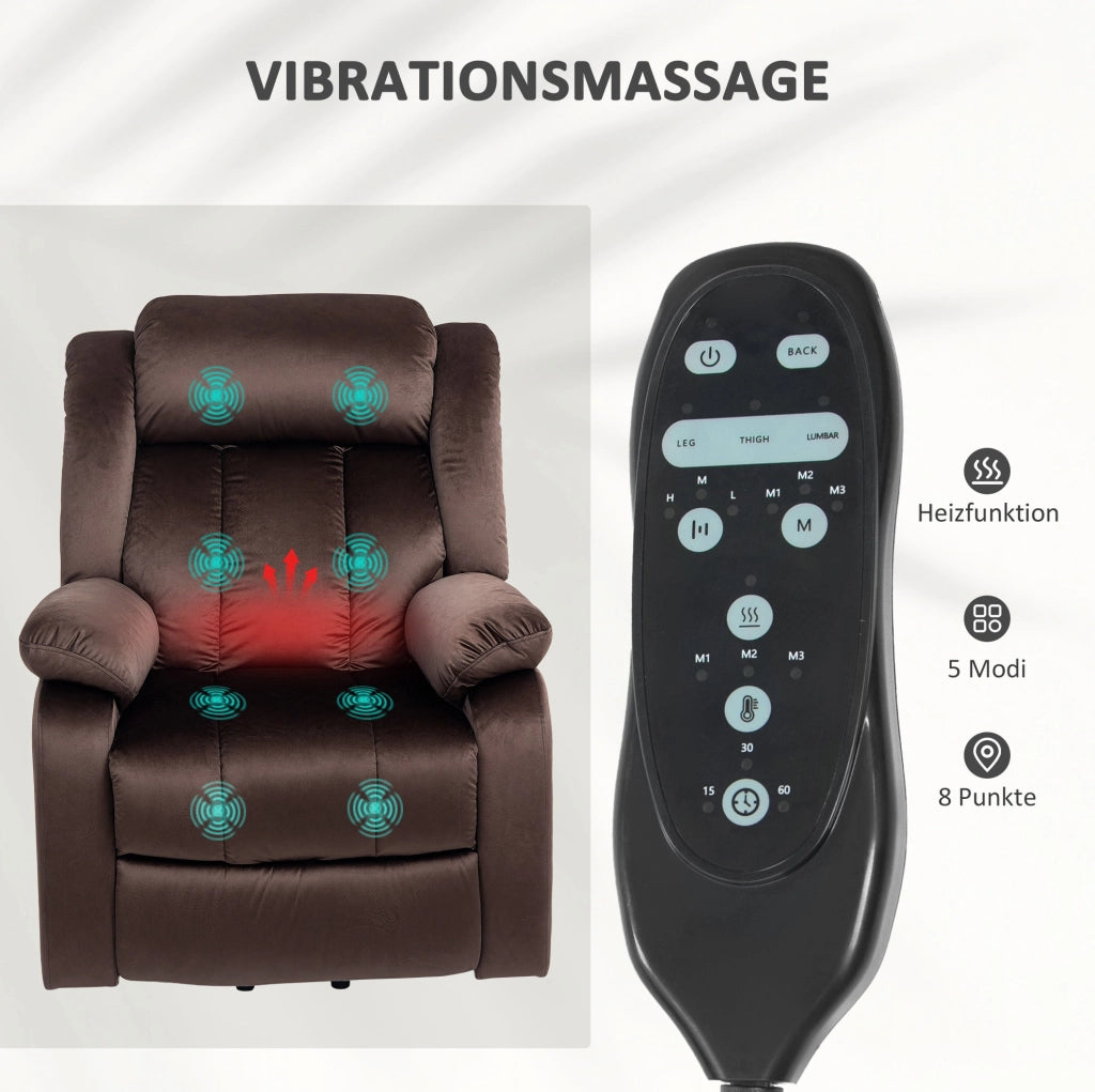 Poltrona relax elettrica marrone con alzata, massaggio e calore