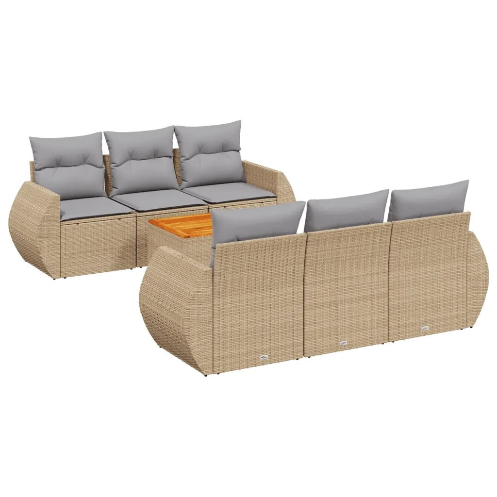 Set Divani da Giardino 7 pz con Cuscini Beige in Polyrattan