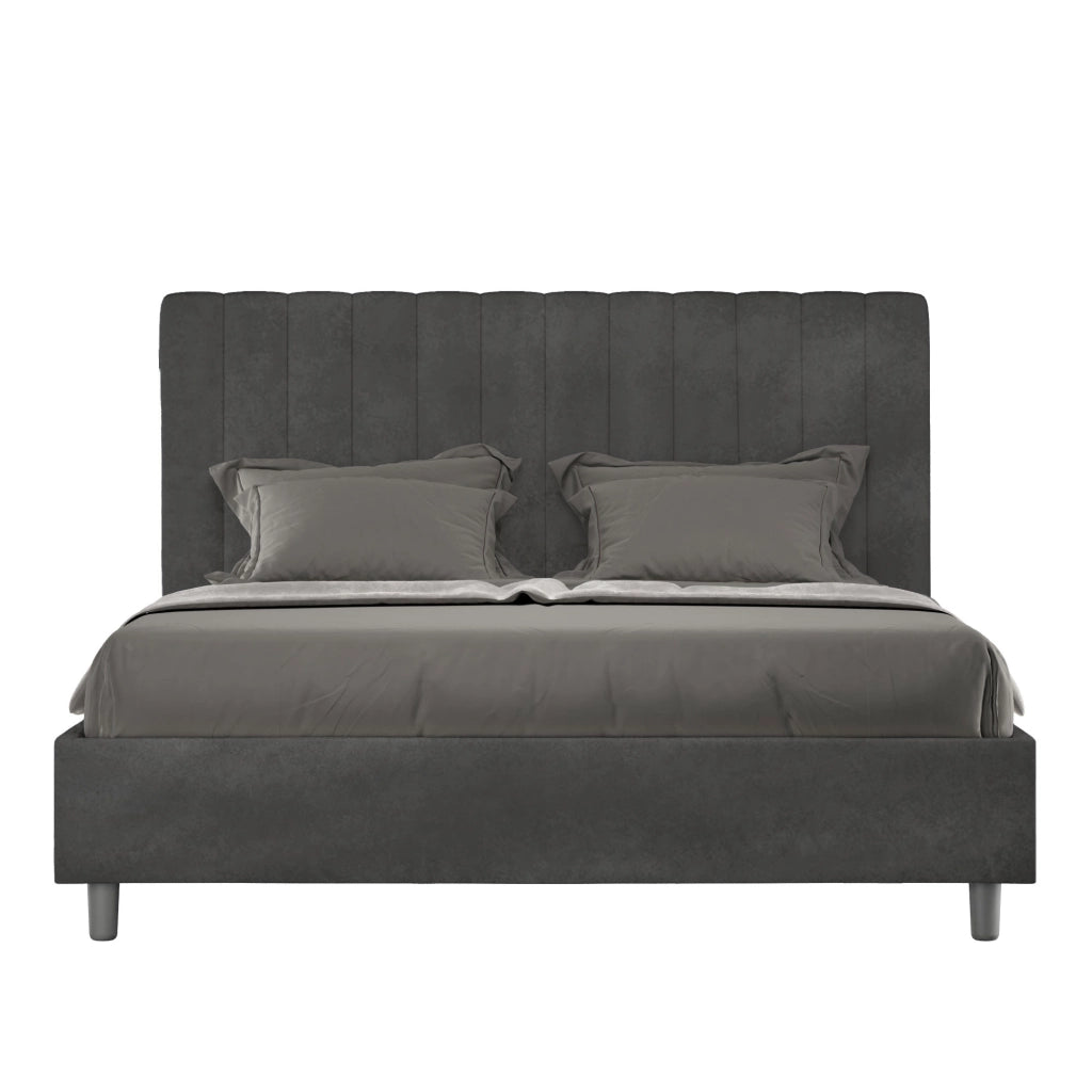 Letto 1 Piazza E Mezzo 130x190 cm con Rete Imbottito in Microfibra Agueda Grigio