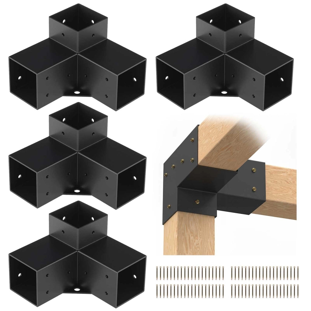 Kit 4 Staffe Angolari a 3 Vie per Pergola SSC4, Supporto per Travi in Legno 4" x 4" (10x10 cm), Acciaio Robusto per Fai da Te Gazebo