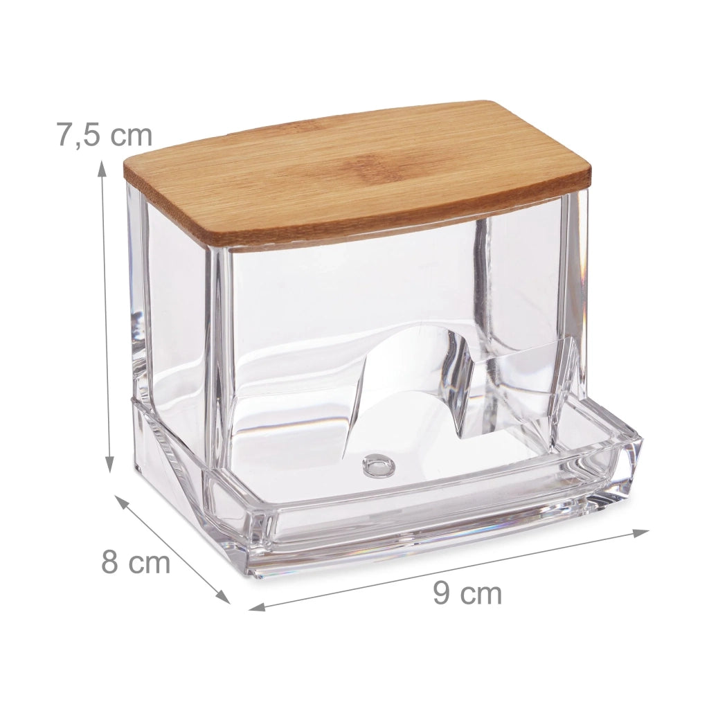 Dispensatore di cotton fioc e dischetti struccanti design elegante 10 x 9 x 8 cm in acrilico trasparente 13_0006384