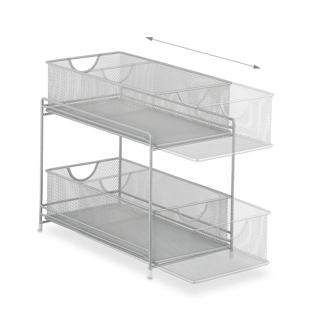 Pratico organizer con 2 cestelli scorrevoli per cucina e bagno 32 x 19 x 35,5 cm in acciaio grigio 13_0014152