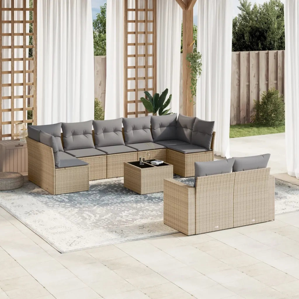 Set Divano da Giardino 10 pz con Cuscini Beige in Polyrattan 3251766