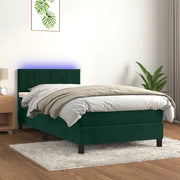 Letto a Molle con Materasso e LED Verde Scuro 90x200cm Velluto