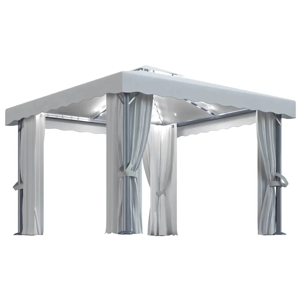 Gazebo con Tende e Stringa di Luci LED 3x3 m Bianco Crema 3070345