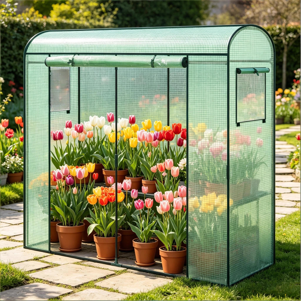 SERRA da giardino 170x68x200 cm in acciaio e PE verde
