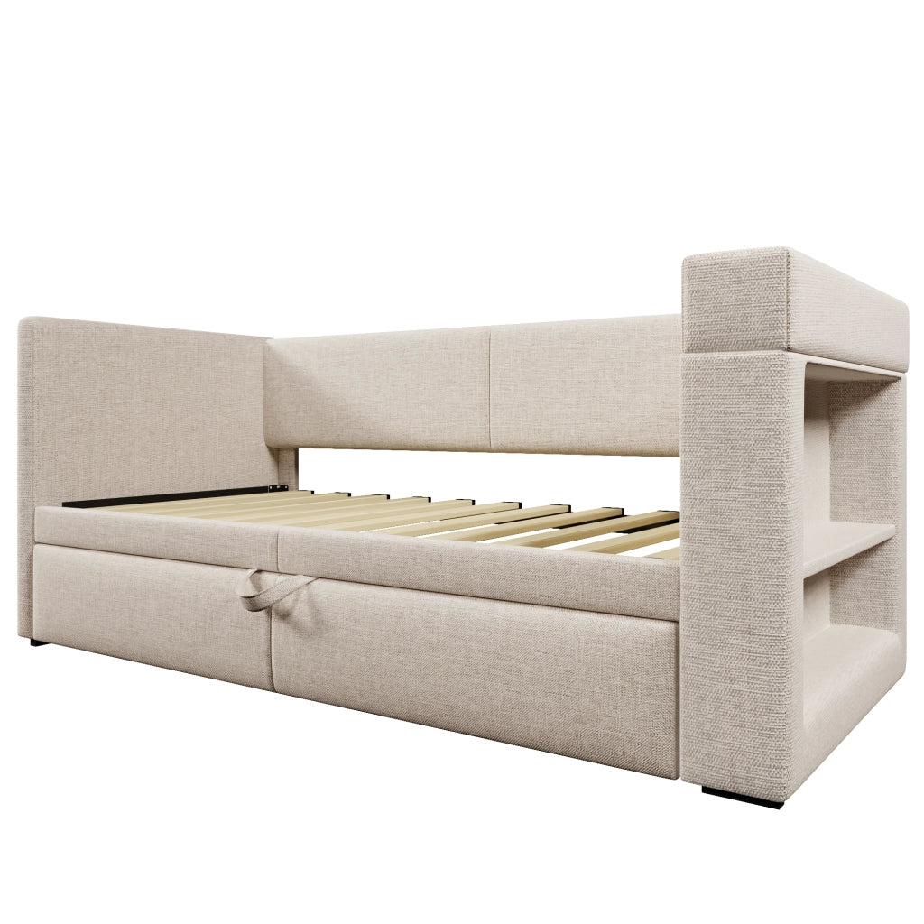 Divano letto singolo 90x200 cm beige con letto estraibile