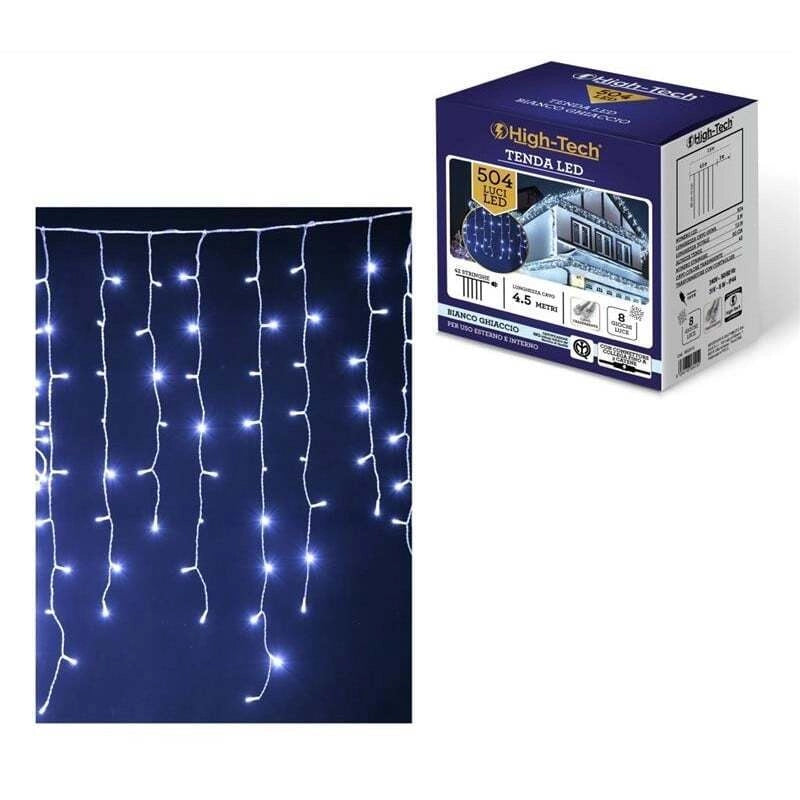 HIGH-TECH TENDA A CADUTA CON 504 LUCI LED IN COLORE BIANCO GHIACCIO
