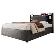 Letto contenitore 180x200 cm grigio con testiera a vani e porte USB e USB-C