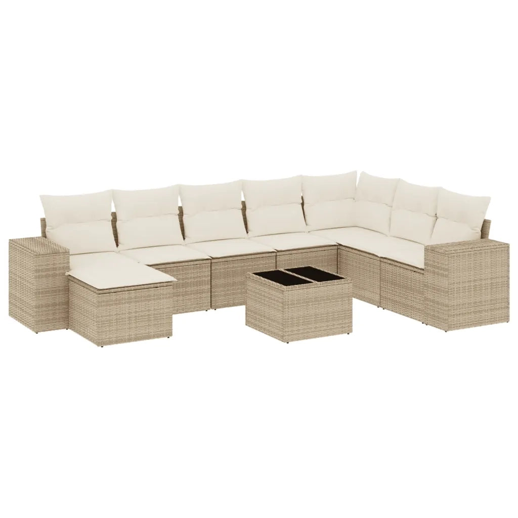 Set Divano da Giardino 9 pz con Cuscini Beige in Polyrattan 3222967