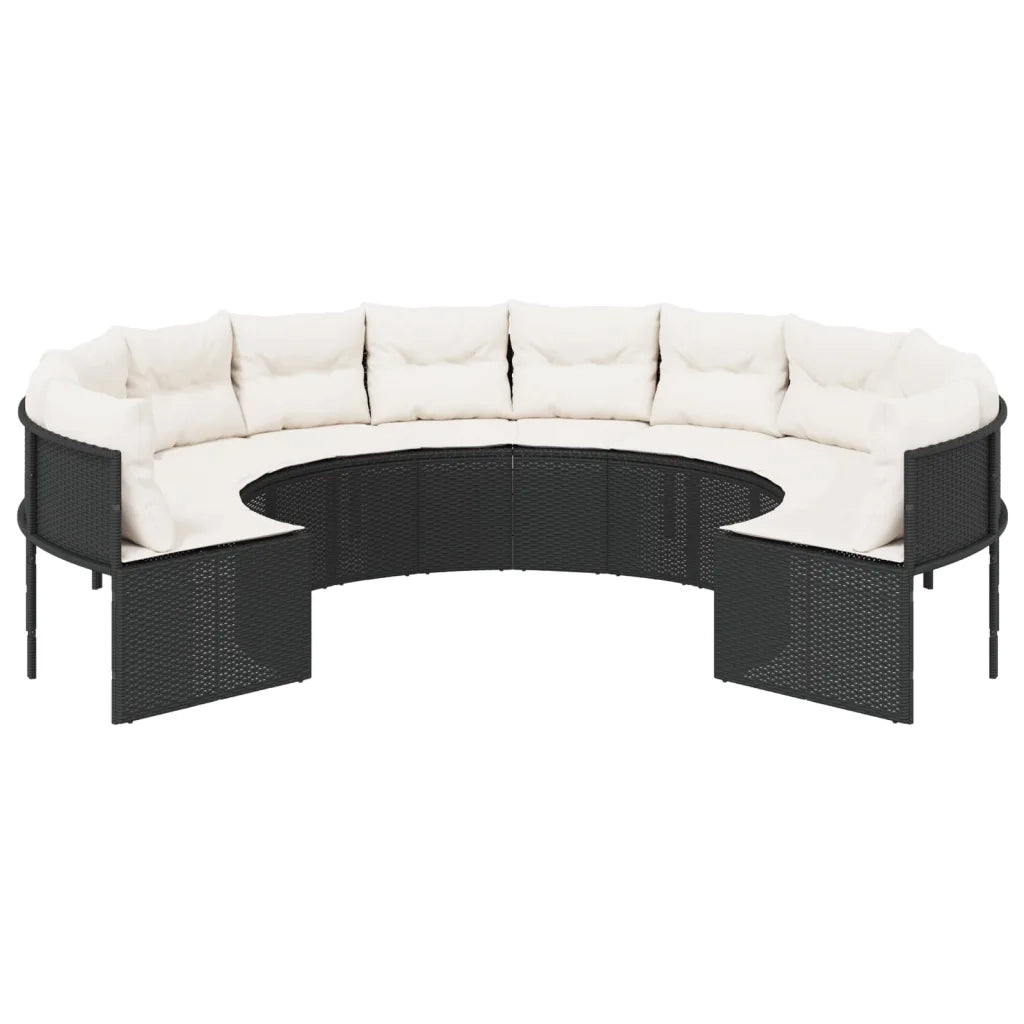 Divano da Giardino con Cuscini Circolare Nero in Polyrattan 3318540