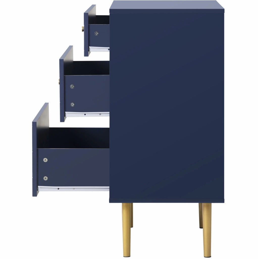 Comò con 3 cassetti, colore blu navy, 75 x 40 x 89 cm