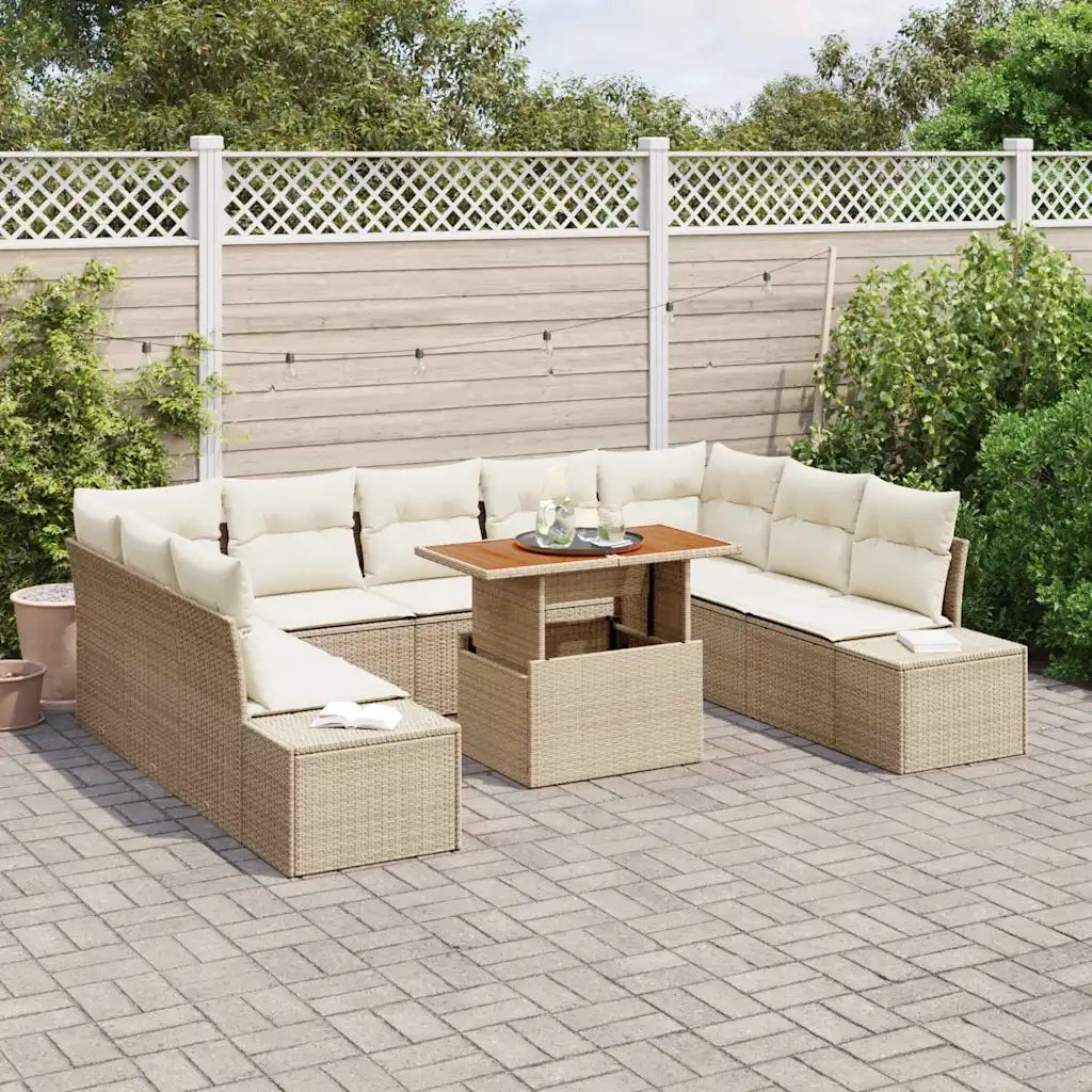 Set Divano da Giardino 10 pcs Beige Poly Rattan 3358745