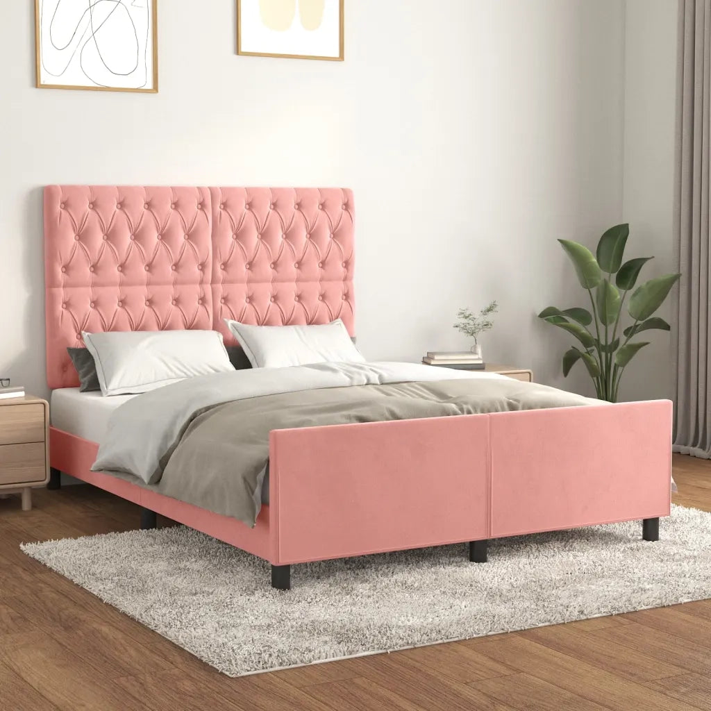 Giroletto con Testiera Rosa 140x200 cm in Velluto 3125945