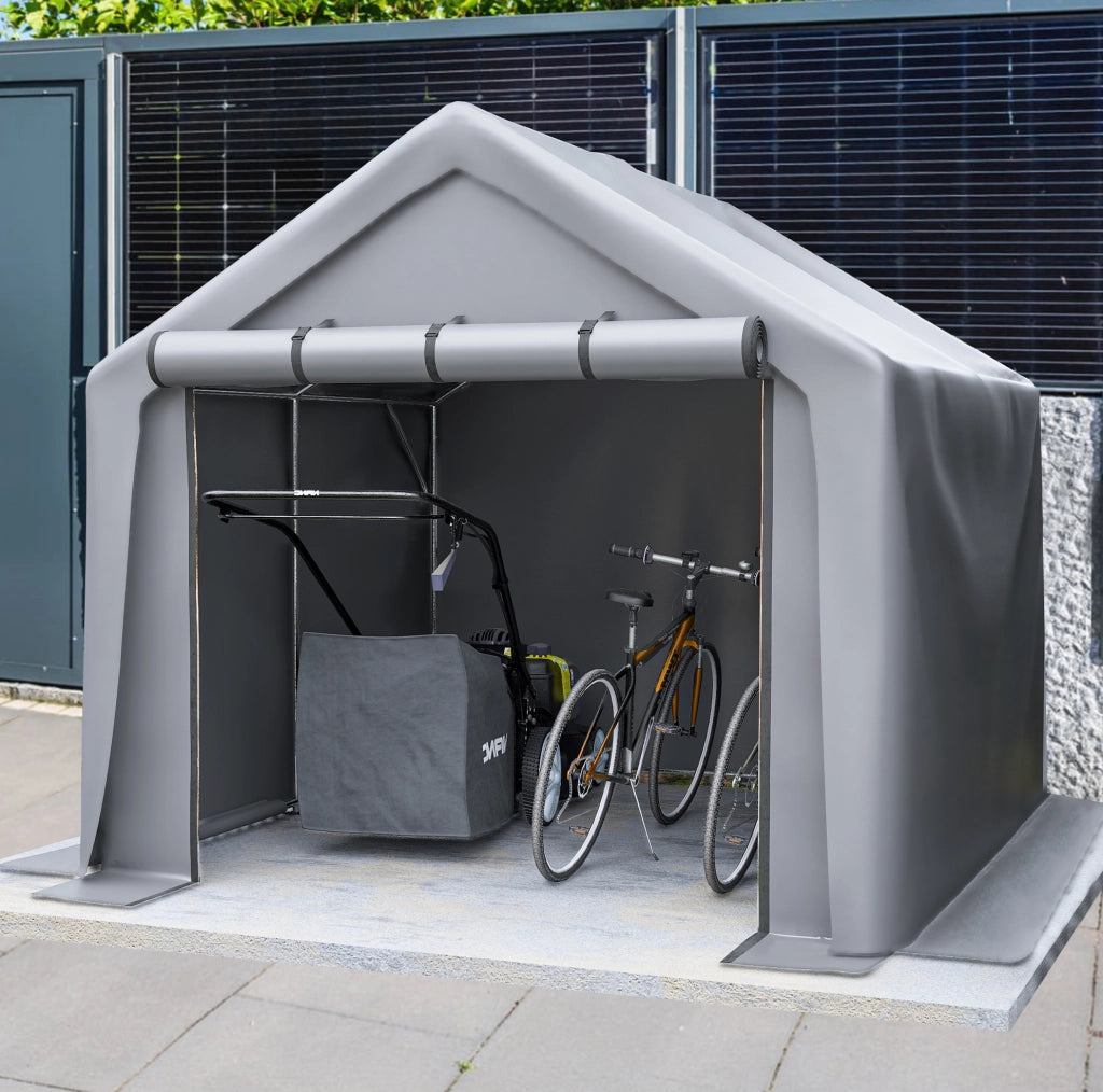 Ricovero biciclette 244x241x217 cm in acciaio zincato grigio scuro, porta avvolgibile