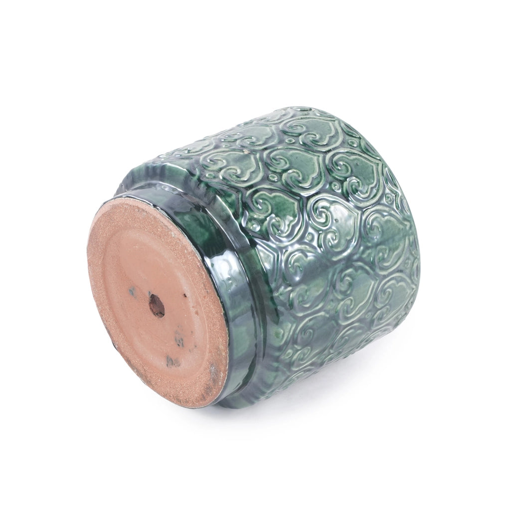 VASO per Piante  24 cm in Ceramica Verde con Foro di Drenaggio