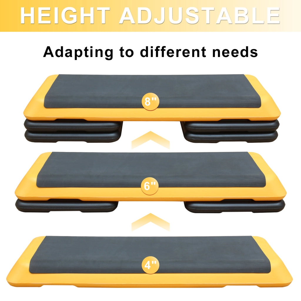 Piattaforma step aerobica ¨C Minimal ¨C 110cm, altezza regolabile, 4 supporti, gialla