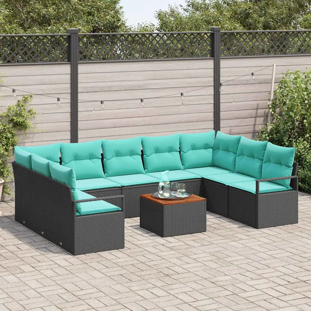 Set Divano da Giardino con cuscino 10 pcs Nero polyrattan 3347753