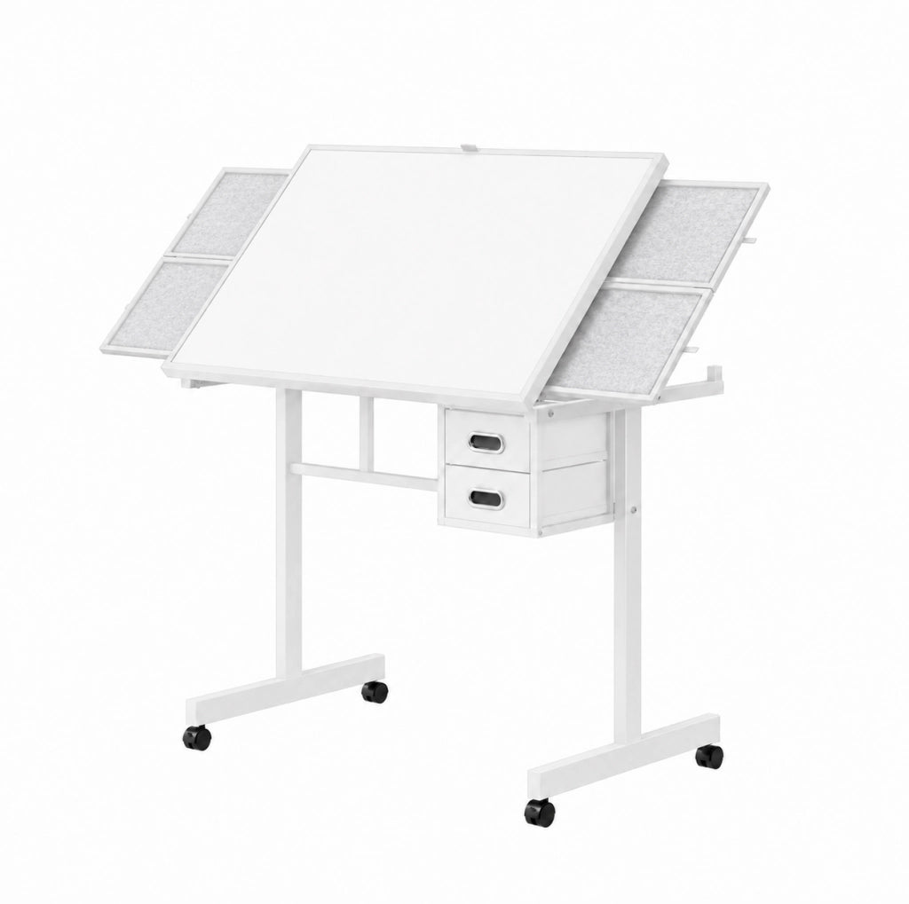 Tavolo per puzzle mobile 90x60x80 cm in MDF e metallo bianco con cassetti –