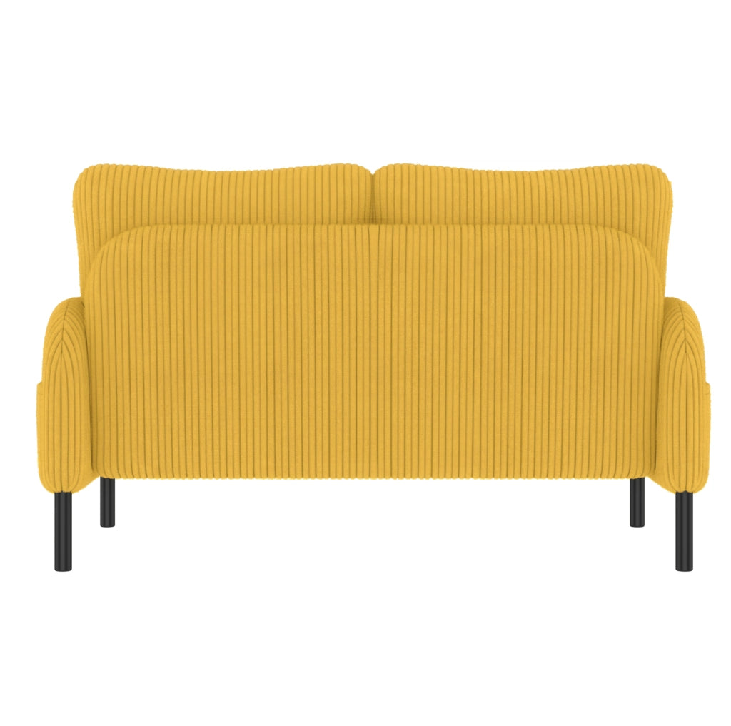 Set divano 3 pezzi in corduroy giallo con poltrona; pouf e divano 2 posti; 120 cm