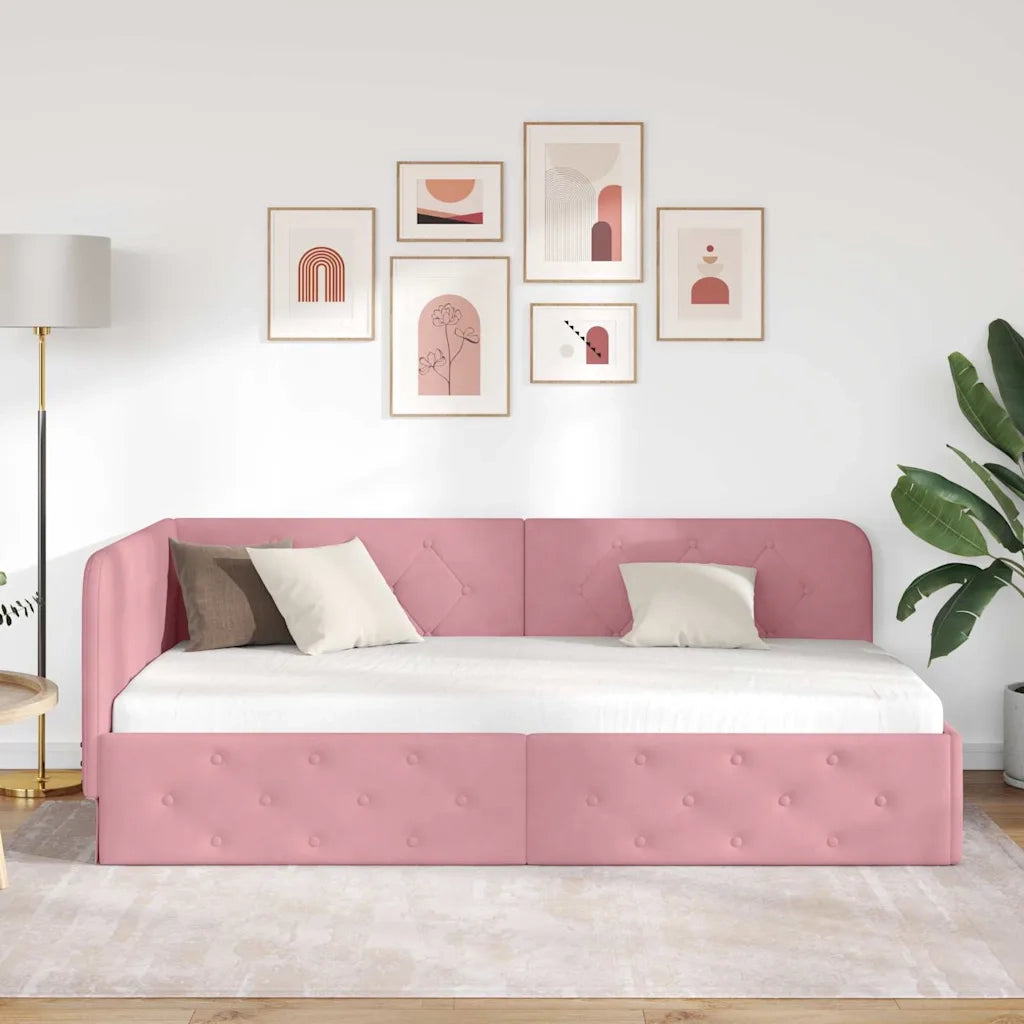 Cornice del letto ad angolo Rosa 90 x 200 cm Velluto